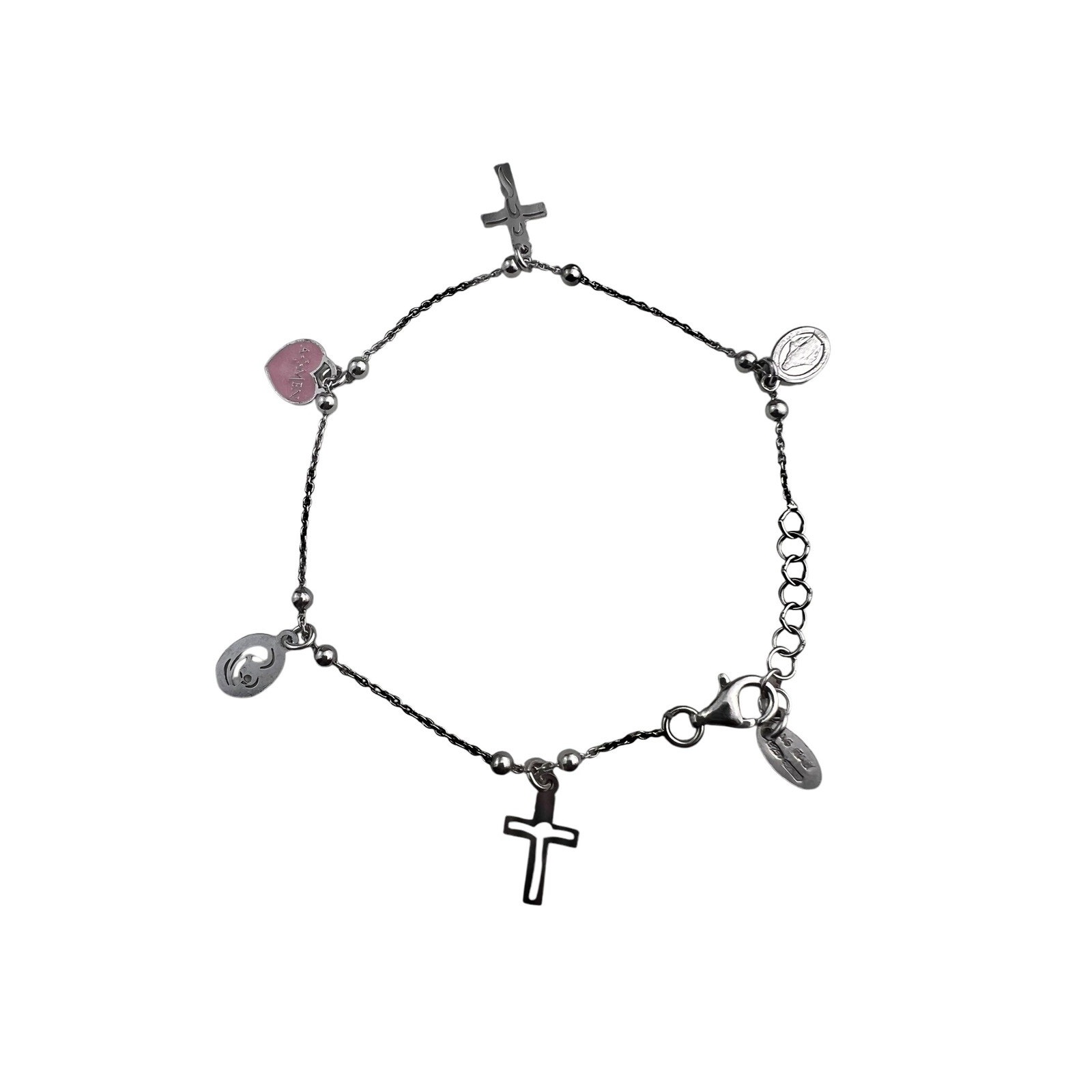 Amen Sterling Silver Religious Charm Bracelet Cross Mary Italy 6-7 Lightweight 18$